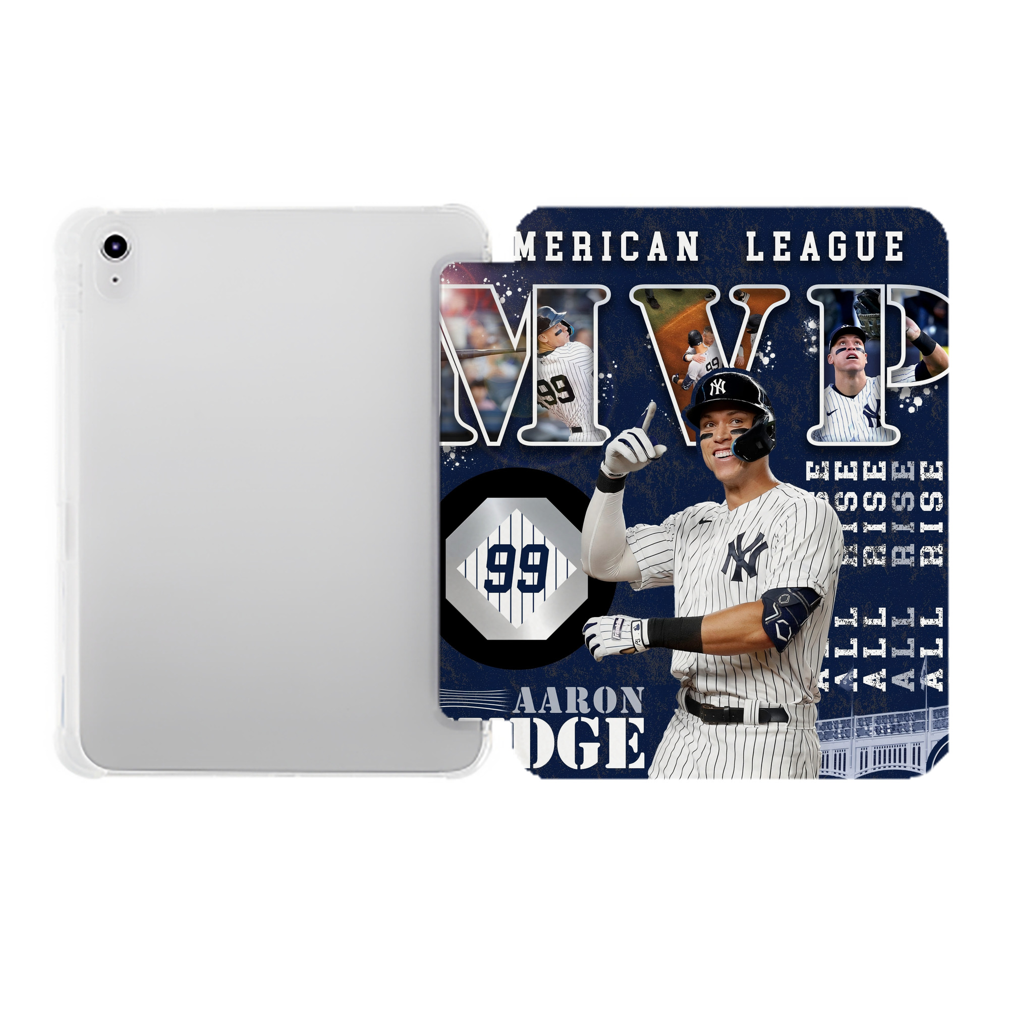 Aaron Judge MVP Premium Tri-Fold PU Leather & Silicone IPad Case With Pencil Slot – Fits 9.5,10.5,10.9 – Adjustable Stand, Slim, Protective